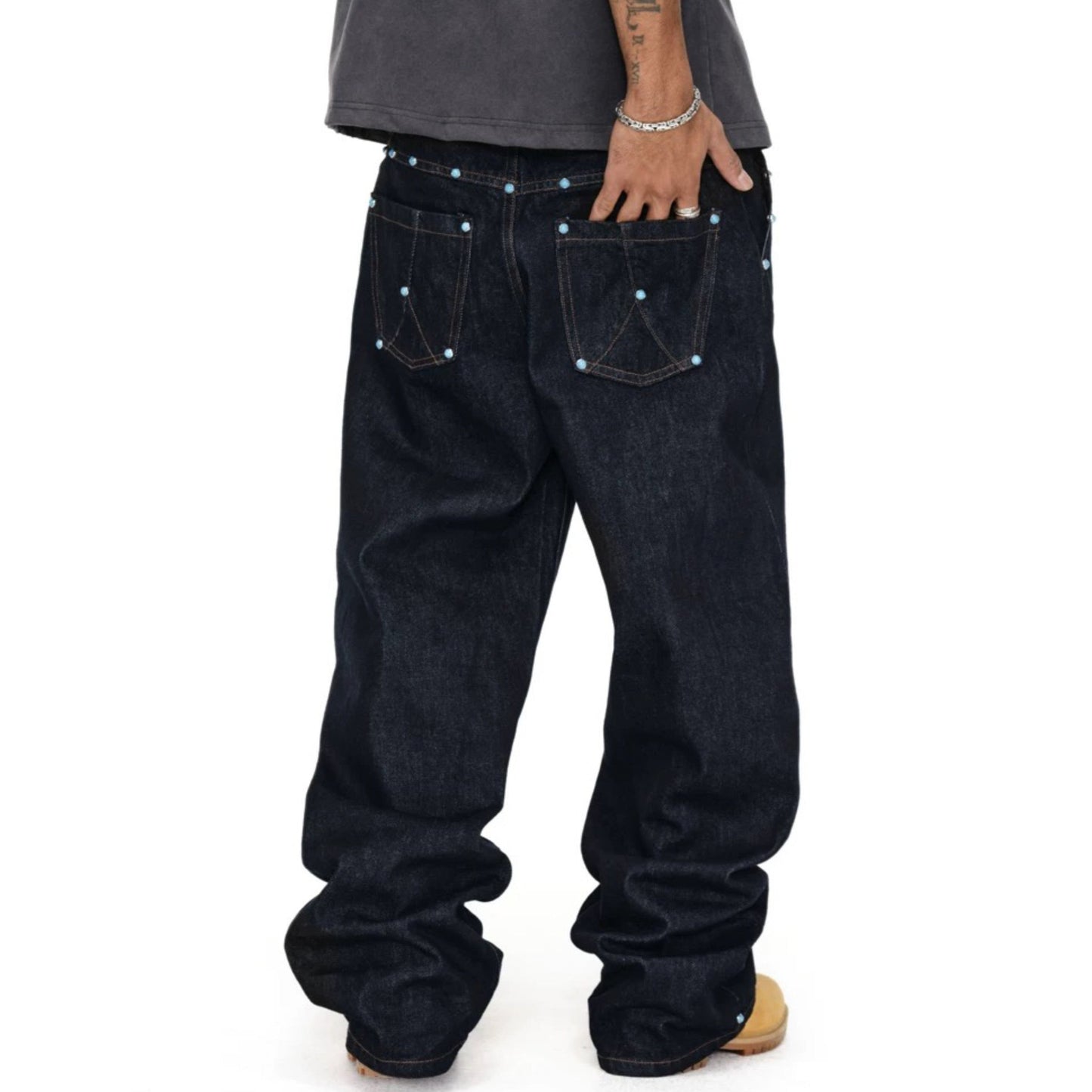 STONE STUDDED 13.8 oz RAW DENIM