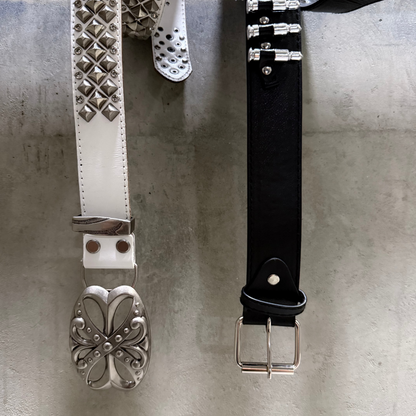 ENGRAVED BUCKLE RHINESTONE LEATHER BELT