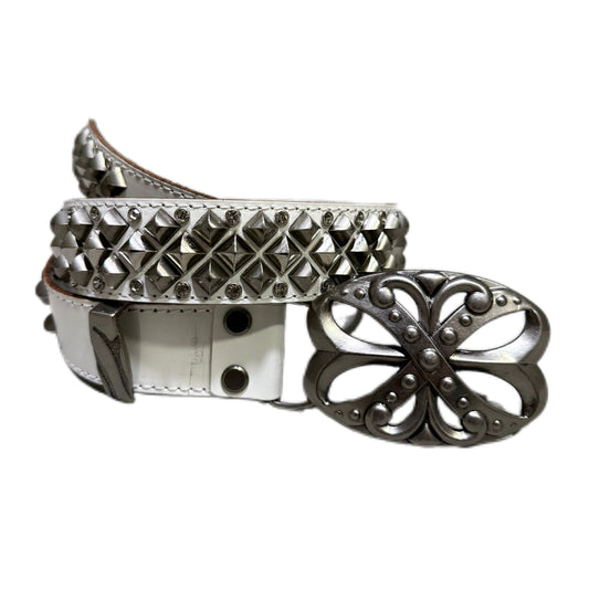 ENGRAVED BUCKLE RHINESTONE LEATHER BELT