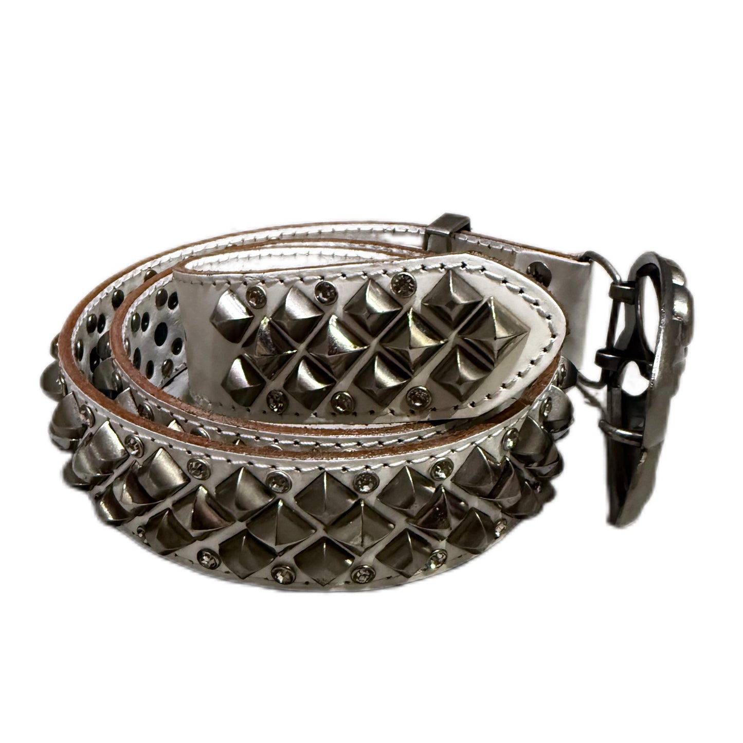 ENGRAVED BUCKLE RHINESTONE LEATHER BELT