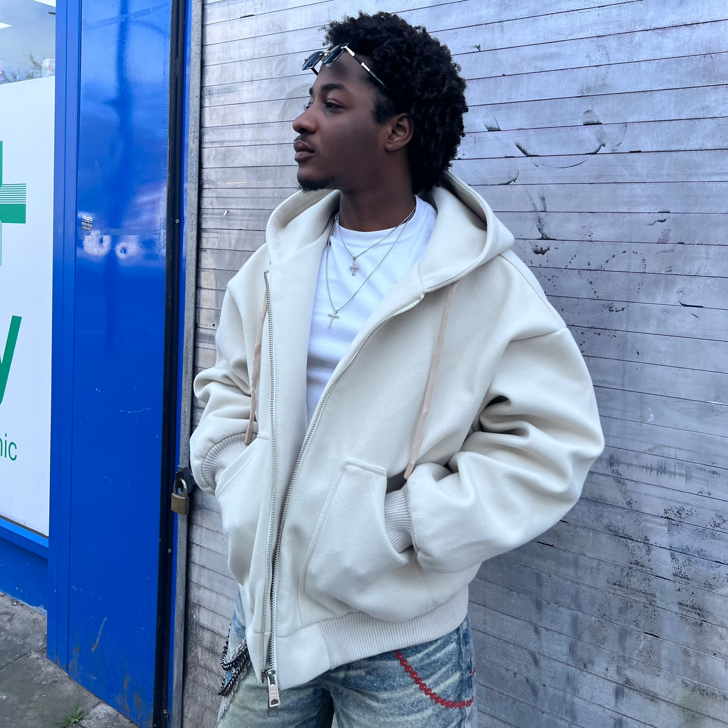 Z-II BEIGE ZIP-UP HOODIE