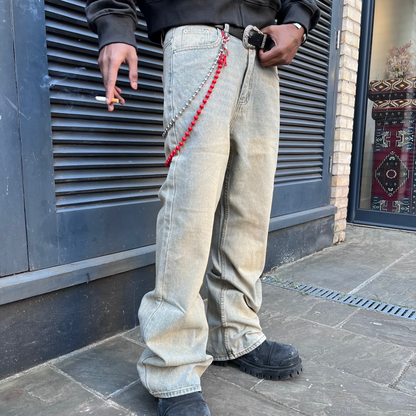 VINTAGE FLARED RED CHAIN JEANS