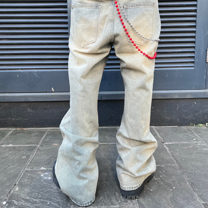 VINTAGE FLARED RED CHAIN JEANS
