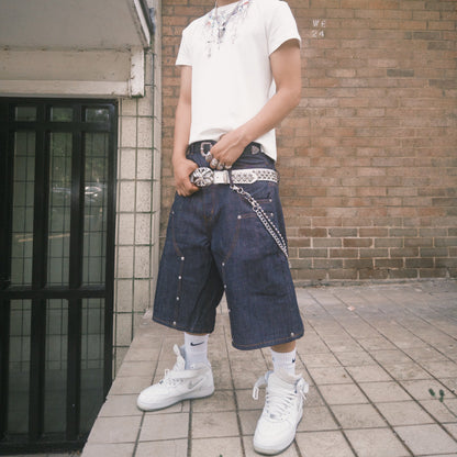 DOUBLE WAISTBAND RAW DENIM JORTS